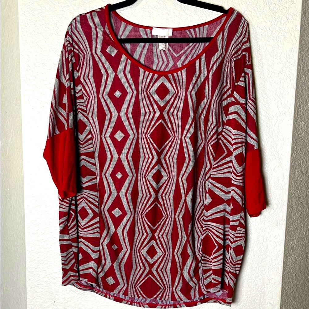 Red Geometric Dolman Sleeve Women's Top Size 1XL